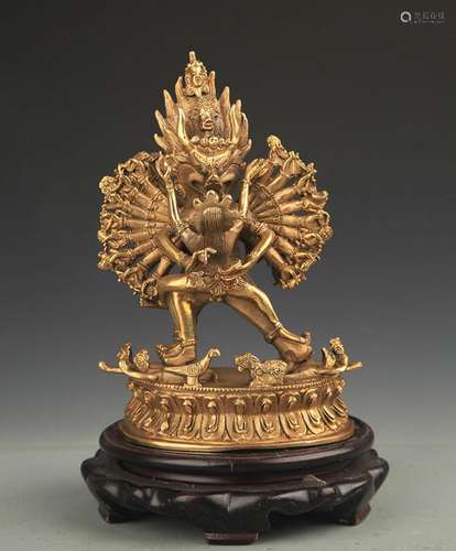 A TIBETAN BUDDHISM BRONZE YAMANTAKA STATUE