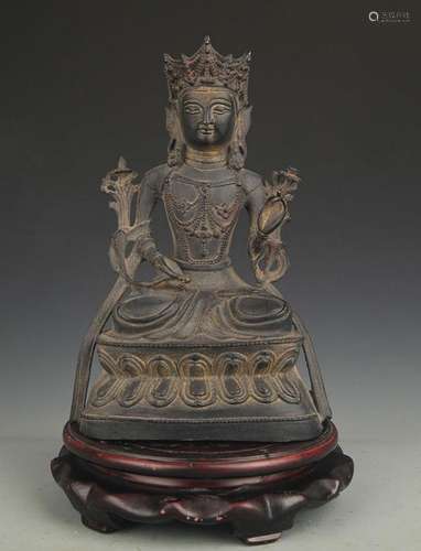 A BRONZE SHENG MU GUAN YIN STATUE