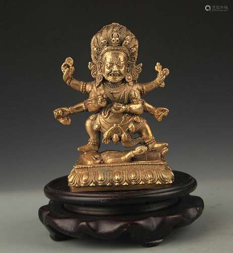 A BRONZE TIBETAN BUDDHISM MAHAKALA STATUE