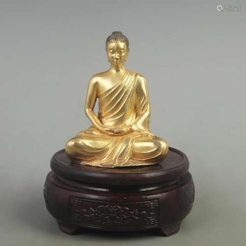 RARE GILT BRONZE SHAKYAMUNI STATUE