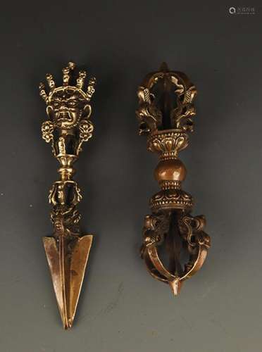 TWO TIBETAN BUDDHISM INSTRUMENTS PHURBA