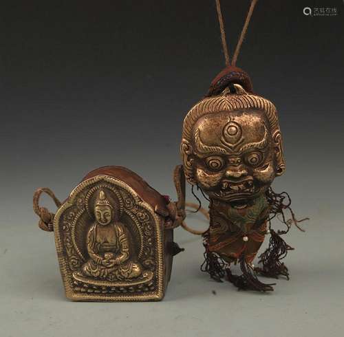 A FINE BHAIṢAJYAGURU BUDDHA GAU AND MAHAKALA PENDANT