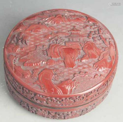 A FINE RED CARVED LACQUER CARVED INCENSE BOX