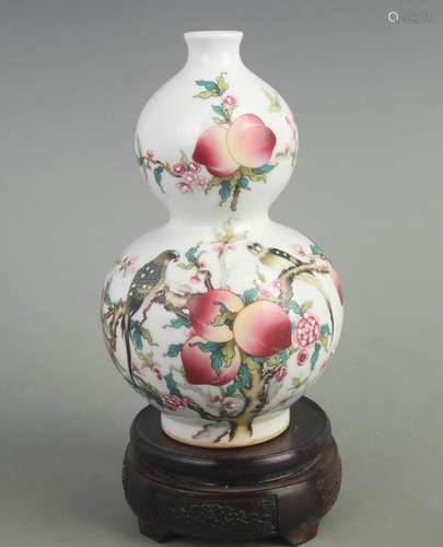 FINE ENAMEL COLOR FLOWER AND BIRD PATTERN CALABASH VASE