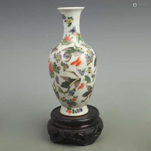 FAMILLE ROSE CRANE PATTERN PORCELAIN VASE