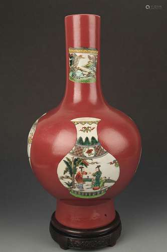 A RED GLAZE, FAMILLE VERTE GLOBULAR SHAPE VASE