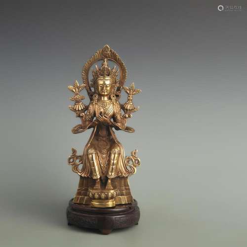 A FINE GILT BRONZE MAITREYA BUDDHA