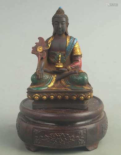 A FINE COLORED TIBETAN BUDDHISM AMITABHA STATUE