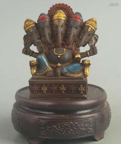 A FINE COLORED GLASS TIBETAN BUDDHISM GANESHA STATUE