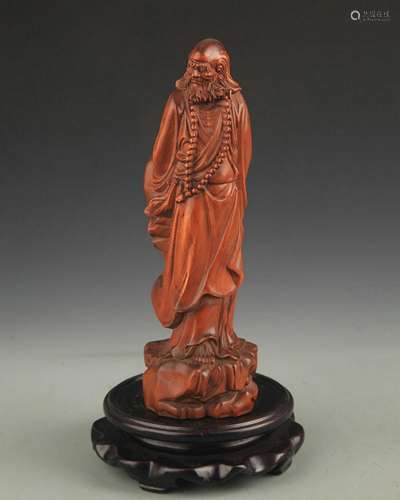 A FINE BOXWOOD BODHIDHARMA ROHAN FIGURE