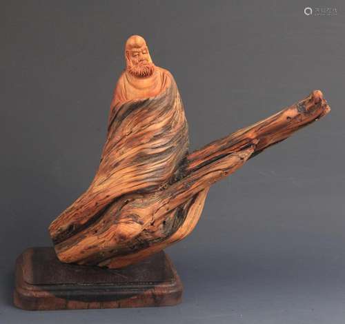 A FINE THUJA ROOT CARVING DHARMA FIGURE