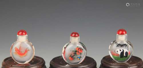 GROUP OF THREE INNER PAINTED GLASS SNUFF BOTTLE