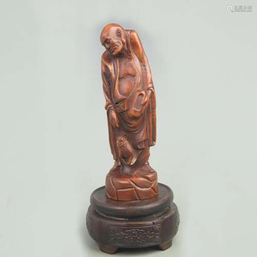 A FINE BOXWOOD MADE LIU HAI STYLE FIGURE