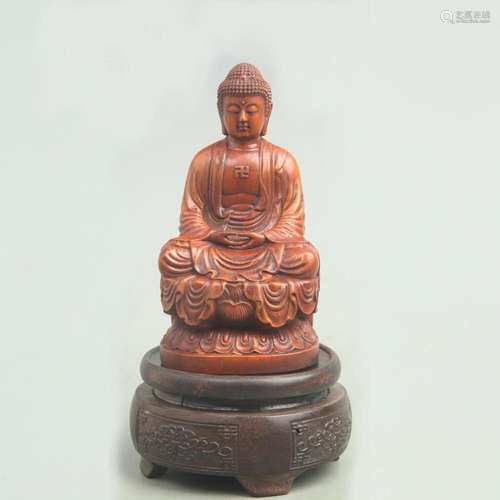 A FINE BOXWOOD MADE GAUTAMA BUDDHA FIGURE