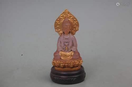 A FINE GILT GLASS GUAN YIN FIGURE