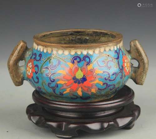 CLOISONNE ENAMEL DOUBLE FISH EAR CENSER