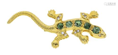 Emerald diamond brooch Salamand