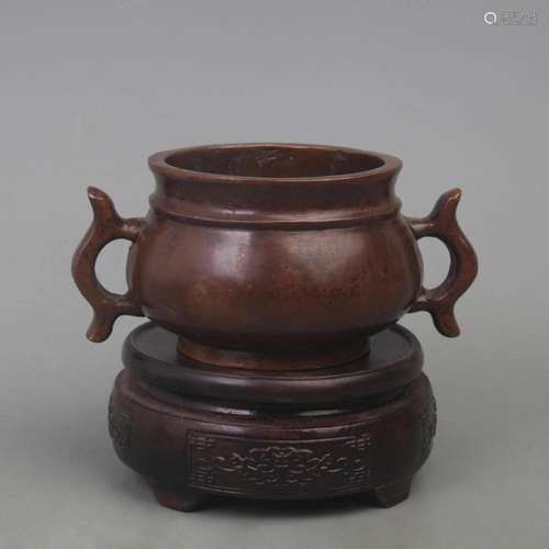 A FINE DOUBLE EAR BRONZE INCENSE BURNER