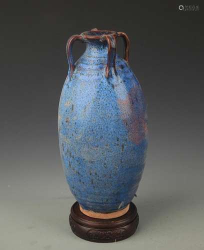 A LU JUN GLAZE PORCELAIN OLIVE STYLE VASE