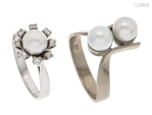 2 Akoya pearl rings WG 585/000