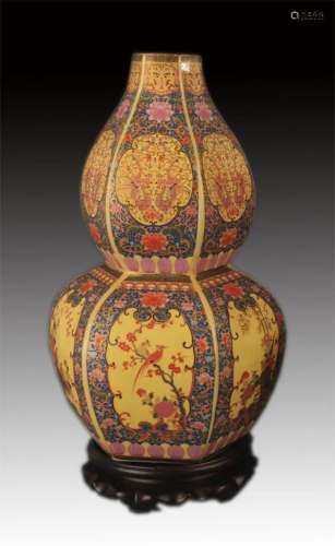 A FAIENCE COLOR PEONY SIX SIDED CALABASH VASE