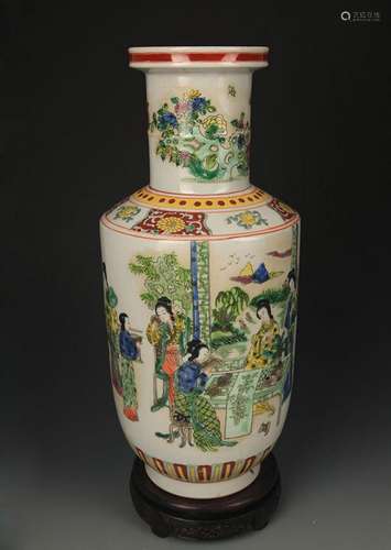 FAMILLE VERTE STORY PATTERN WOODEN CLUB STYLE VASE