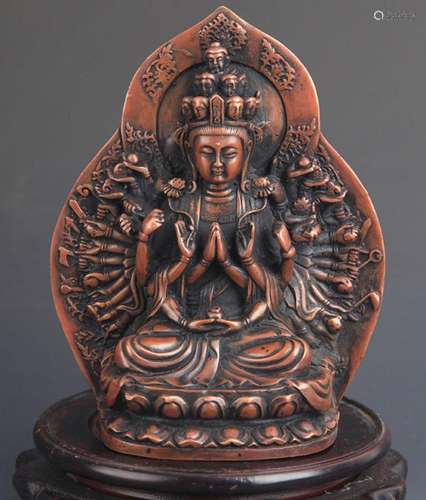 A FINELY CARVED THOUSAND HAND GUAN YIN BUDDHA