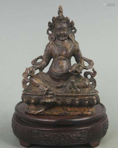 A FINE TIBETAN BUDDHISM BRONZE GOD OF WEALTH STATUE