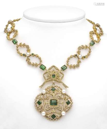 Emerald-pearl-diamond necklace