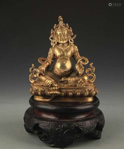 A FINE TIBETAN BUDDHISM BRONZE GOD OF WEALTH STATUE