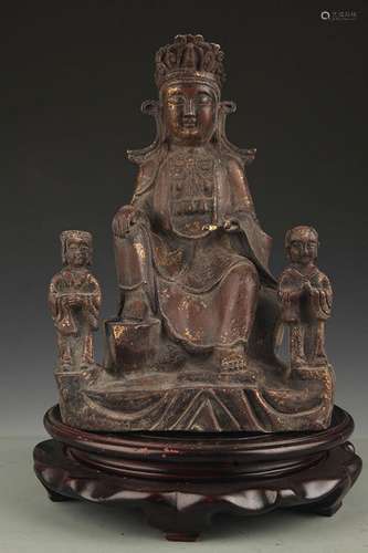 A FINE BOY WITH GIRL GUAN YIN BRONZE STATUE