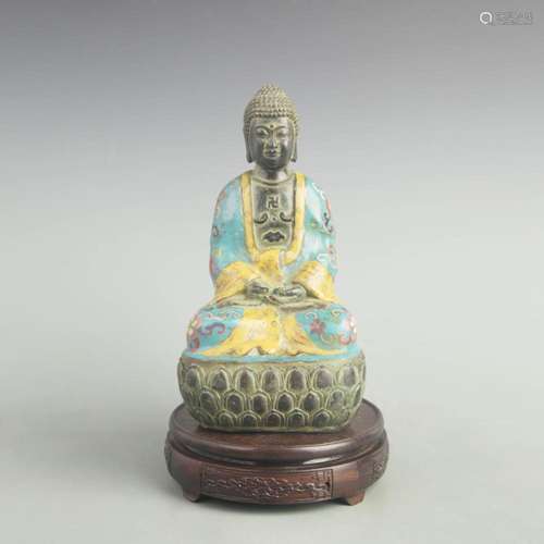 A FINE CLOISONNE ENAMEL GAUTAMA BUDDHA STATUE