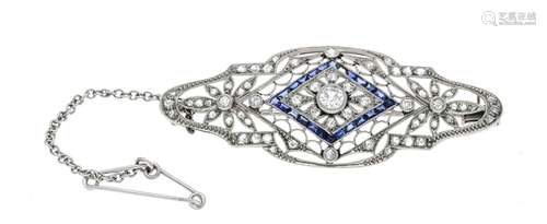 Sapphire old-cut diamond brooch