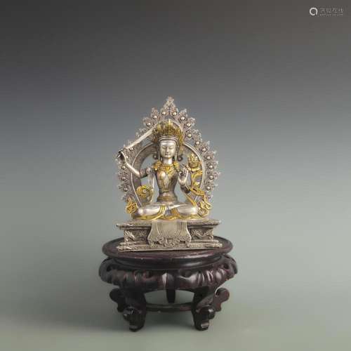 A FINE BRONZE SPRINKLE GOLD MANJUSRI BUDDHA STATUE