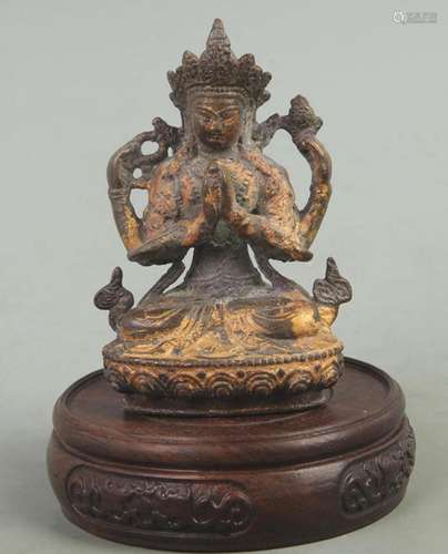 A FINE TIBETAN BUDDHISM BRONZE GUAN YIN STATUE