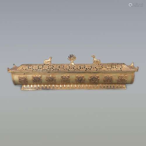 RARE GILT BRONZE TIBETAN BUDDHISM INCENSE BURNER