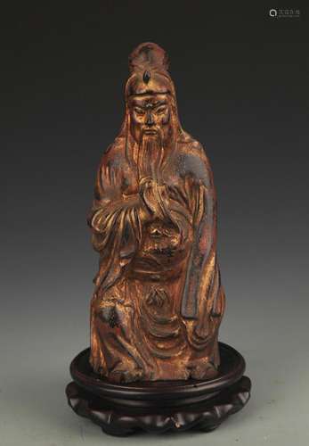 A GILT-LACQUERED WOOD FIGURE OF GUAN GONG