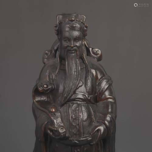 A FINELY CARVED BAMBOO FIGURE OF GOD OF WEALTH