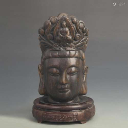 A FINE BAMBOO ROOT MADE BUDDHA HEAD FIGURE