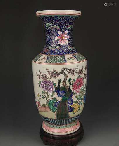 FAMILLE ROSE PHOENIX AND PEONY PORCELAIN VASE