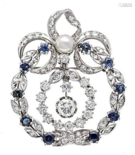 Sapphire-Akoya diamond brooch/p