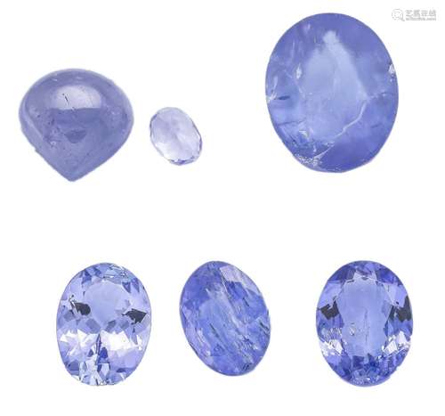 6 tanzanites, 8,20 ct each, dif