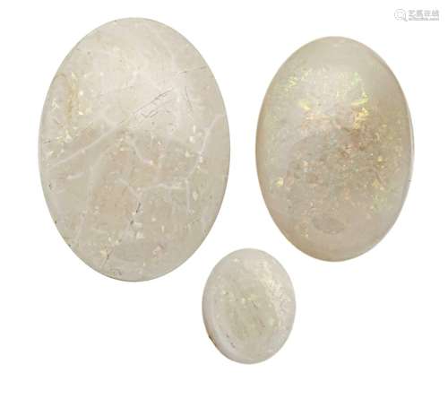 3 milk opal cabochons, total 20