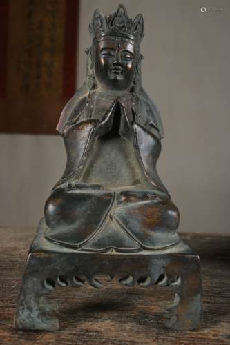 旧藏铜鎏金手工打造一尊毗卢观音
