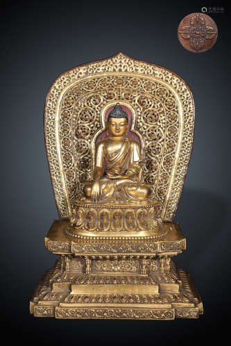 旧藏乾隆款精铸铜胎鎏金释迦牟尼佛坐像
