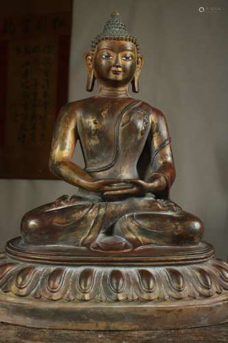 旧藏铜鎏金手工打造一尊阿弥陀佛