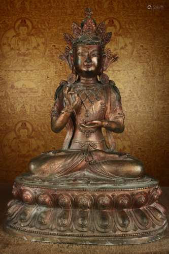 旧藏铜鎏金手工打造一尊菩萨像