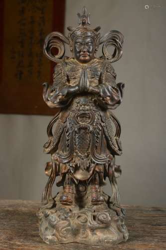 旧藏铜鎏金手工打造一尊韦驮菩萨