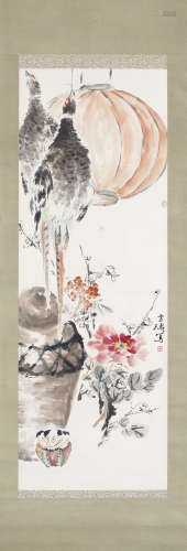 （1903－1982） 王雪濤 過年 日本裱軸 設色紙本