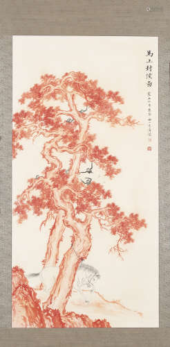 （1896－1963） 溥儒 馬上封侯 日本裱軸 設色紙本